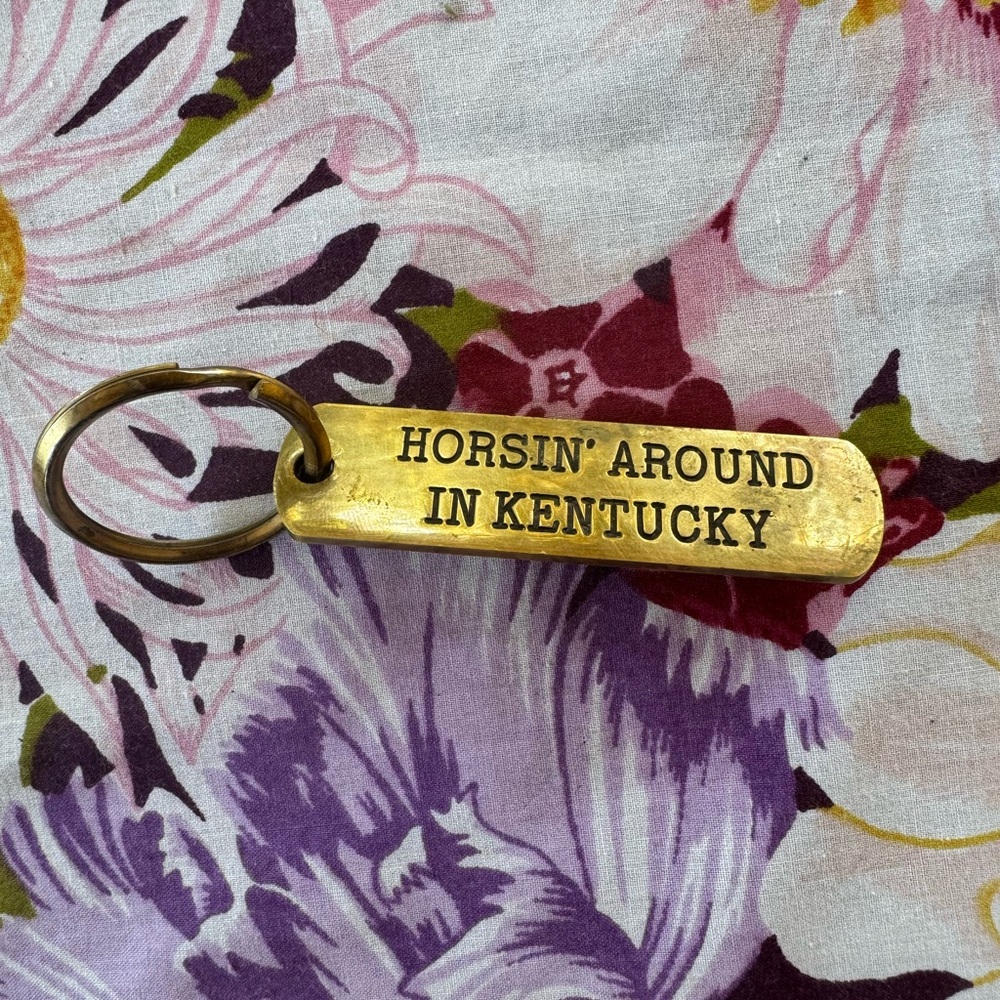 Vintage solid brass keyring “Horsin’ Around in Kentucky”